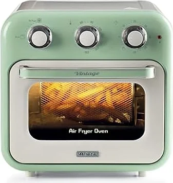Ariete 4632 Friggitrice ad aria e forno Vintage, 1400W, 2in1, Capacità 16L, Accessori inclusi, Timer 60 minuti, Doppio vetro, Verde