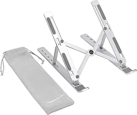 Amazon Basics Supporto Pieghevole per Laptop, Regolabile in 6 Angolazioni, Design Portatile Leggero, Consigliato per una Visione Ergonomica, Adatto a Laptop da 10" a 15.6" (25,4-39,6cm), Argento