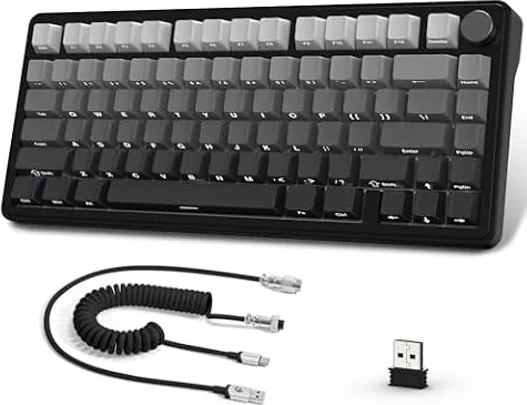 AJAZZ x ATTARK SHARK X85 Tastiera Meccanica con Guarnizione,Tastiera da Gioco Wireless al 75% con Knob,Imbottitura a 5 Strati,PBT Side-Printed Keycap,BT/2.4G/USB-C,Hot-swap Lineare Switch,per PC,MAC