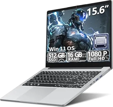 PC Portatile 15,6 Pollici Notebook Win 11 Ryzen 5 7430U (4.3GHz) Processore Grafica Radeon, 16GB DDR4 RAM 512GB SSD, Laptop Tastiera Retroilluminata USB 3.2 Type-C WiFi 6 BT 5.1 Computer Portatile