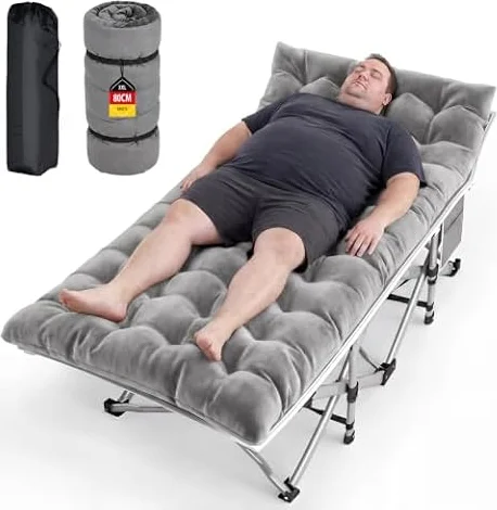 BULAGE XXL Letto da Campeggio 190 x 80 x 37 cm Brandina Pieghevole con Materasso, Letto Pieghevole con Tasca Laterale, Lettino da Campeggio Portatile, Resistente Pieghevole fino a 308kg per Adulti