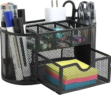 Organizer scrivania ufficio con cassetto – Portapenne da scrivania nero con cassetto e portapenne, organizzatore scrivania pratico e accessori scrivania salvaspazio e ordinati