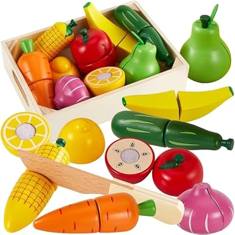 HERSITY Frutta e Verdura Giocattolo Legno Set di Cibo, Gioco Cucina Bambina | Accessori Cucina bambini 2 Anni, Cibo Legno da Tagliare, Educativo Regalo Compleanno per Ragazze Ragazzi 3 4 5 Anni