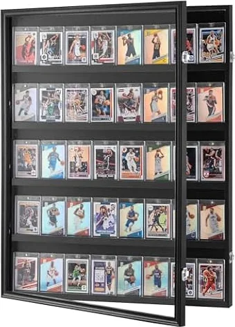 VEVOR Scatola Espositiva Trasparente Vetrina di Carte Sportive, 617 x 775 x 55 mm Cornice di Carte Collezionabili Calcio Basket Hockey, Protezione UV PC Vetro, Armadietto Muro Serratura, 35 Graduate