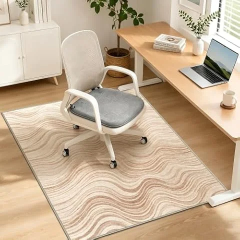VSIWB Tappetino antiscivolo per sedia da ufficio, 90 x 120 cm, tappetino protettivo per sedia da ufficio, per pavimenti in legno, per casa, giochi, yoga, gradiente di colore con motivo a onde