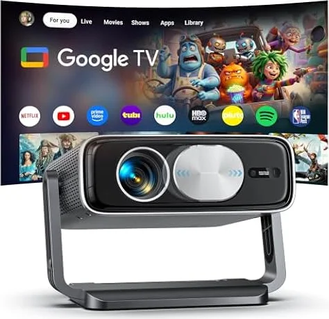 Proiettore 4K【Google TV,3000ANSI,360°Rotazione】Autofocus e Correzione Trapezoidale 6D, Wi‑Fi 6 e Bluetooth 5.2, Proiettore Portatile con Controllo Vocale, Home Theater, Proiezione a Soffitto