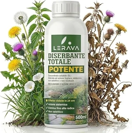 LERAVA® Diserbante Totale Potente (500 ml) - Glifosato erbicida contro erbacce - Diserbo totale foglie e radici - Seccatutto potente per infestanti in giardino