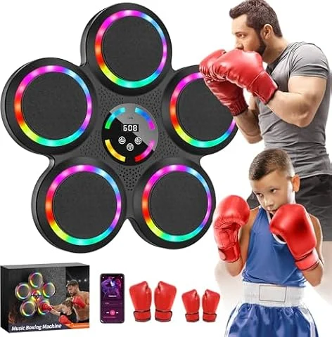 IERAKOR Music Boxing Machine, Macchina da Boxe Musicale, 2 Paia di Guantoni | Tira Pugni da Muro Musica, Bluetooth, 9 Velocità e Modalità, Contatore di Punti, Sport da Casa Antistress, Adulti e Bambini