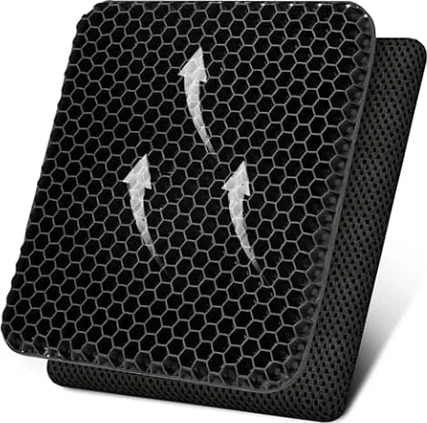 Cuscino Gel per Sedia Ufficio, Antiscivolo e Traspirante, Fodera Lavabile | Doppio Strato a Nido d'Ape, Morbido e Confortevole, per Sedia da Ufficio, Sedia a Rotelle e Auto – Pieghevole, 44x39x4cm
