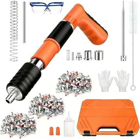 Chiodatrice Calcestruzzo, chiodatrice Rivet Gun,con 5 livelli di Regolabile | Pistola per unghie portatile,Pistola per unghie manuale,con guanti per occhiali,per pareti in acciaio e cemento