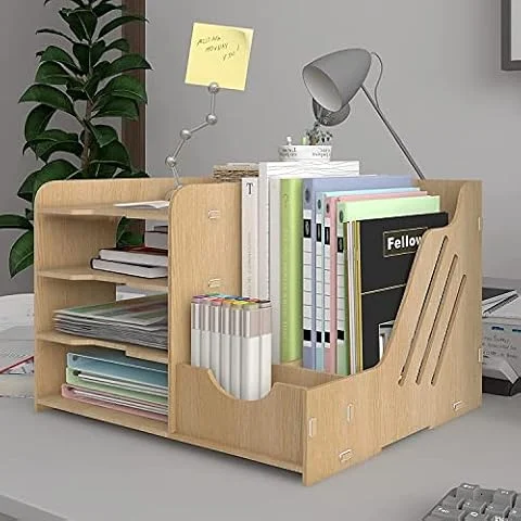 PUNCIA Organizzatore da Scrivania Multifunzionale in Legno Cassetti Portadocumenti Porta Fogli A4 Organizer Scrivania Salvaspazio Desktop Document Organizzatore Documenti per Ufficio Casa(Tipo B)