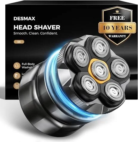 DESMAX Rasoio elettrico da uomo, 100% impermeabile, rasoio elettrico per uomini calvi, rasoio rotante 6D con display a LED