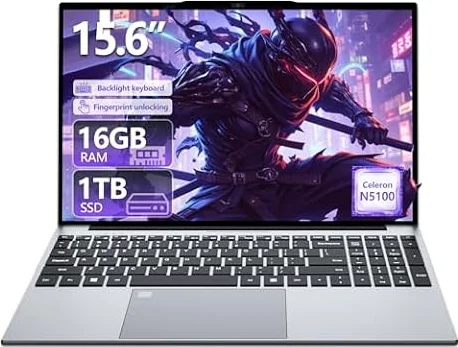 15,6 pollici PC Portatile, Win 11 Notebook 16GB RAM 1TB SSD, Laptop Celeron N5100 grafica UHD, Computer Portatile Schermo IPS FHD 1920*1080 tastiera numerico retroilluminata/Touch ID, WiFi5/USB 3.0