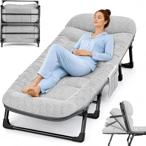 Letto da campeggio per adulti con materasso, regolabile in 6 posizioni | Lettino da campeggio pieghevole per dormire, letto da campeggio portatile resistente, letto per gli ospiti, per ufficio