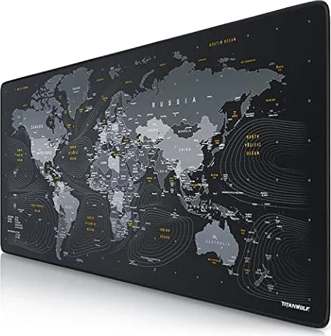CSL-Computer TITANWOLF - Tappetino per mouse XXL Speed Gaming Titanwolf mappa del mondo 900 x 400 mm – XXL Mousepad – Sottomano grande dimensione – migliora la precisione e la velocità