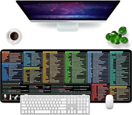 Excel Grande tappetino per il mouse, misura XL, per il gaming, la scrivania, motivo scorciatoie da tastiera in italiano, di colore nero