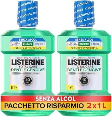 LISTERINE Collutorio Total Care Denti e Gengive Gusto Delicato, 2 x 1 L | Senza alcool, Al gusto di Menta Fresca Delicata, Con 10 benefici in 1, Gengive più sane in due settimane, Uso quotidiano