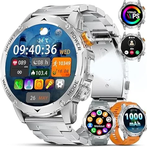 DREMAC Smartwatch Uomo-1000 mAh Batteria/1,75 HD Grande Display,Smartwatch con Torcia/130+ Modalità Sportive,IP68 Impermeabile Fitness Tracker con Monitor Frequenza Cardiaca/Sonno,per Android iOS