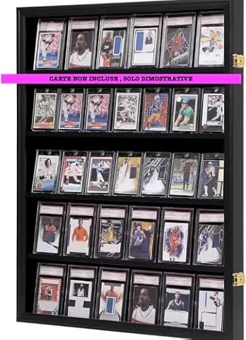 ONE SHOP Porta Carte Collezionabili, 5 Ripiani Legno Espositore per Carte da Parete, Contenitore per Carte da Baseball Sportive Vlassificate Collezionabili, per Collezione di Sportive Carte (Nero)