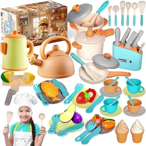 BBLTIFF 49 pièces Set Giocattoli da Cucina per Bambini, Accessori Cucina Bambini, Set Cucina Bambini, Set di Pentole e Padelle Bambini, Kit Cucina Bambini, Giochi di Ruolo per Bambini 3 4 5 6 Anni