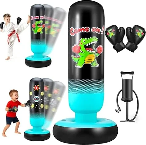 EIVONDA Sacco da Boxe Bambini con Guantoni da Boxe e Pompa 165cm Più Grandi e Stabili Dinosauri & Bersaglio da Colpire 2 in 1 Gonfiabile Sacco da Boxe da Terra Regali per Bambini Bambine 3-12 Anni