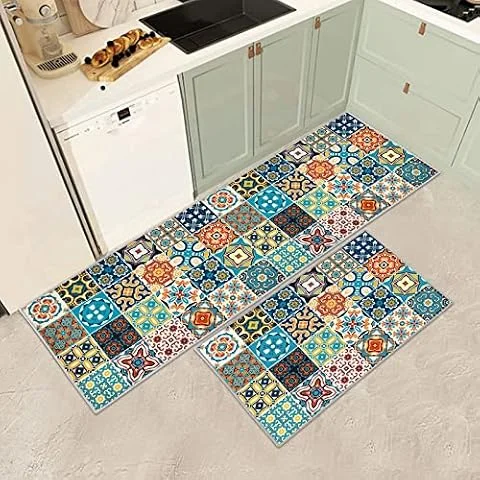 JEFFEL Set di 2 tappetini da cucina antiscivolo, lavabili, anti-affaticamento, per cucina, decorazione per la casa, ufficio, scrivania in piedi (E, 43x75+43x150cm)